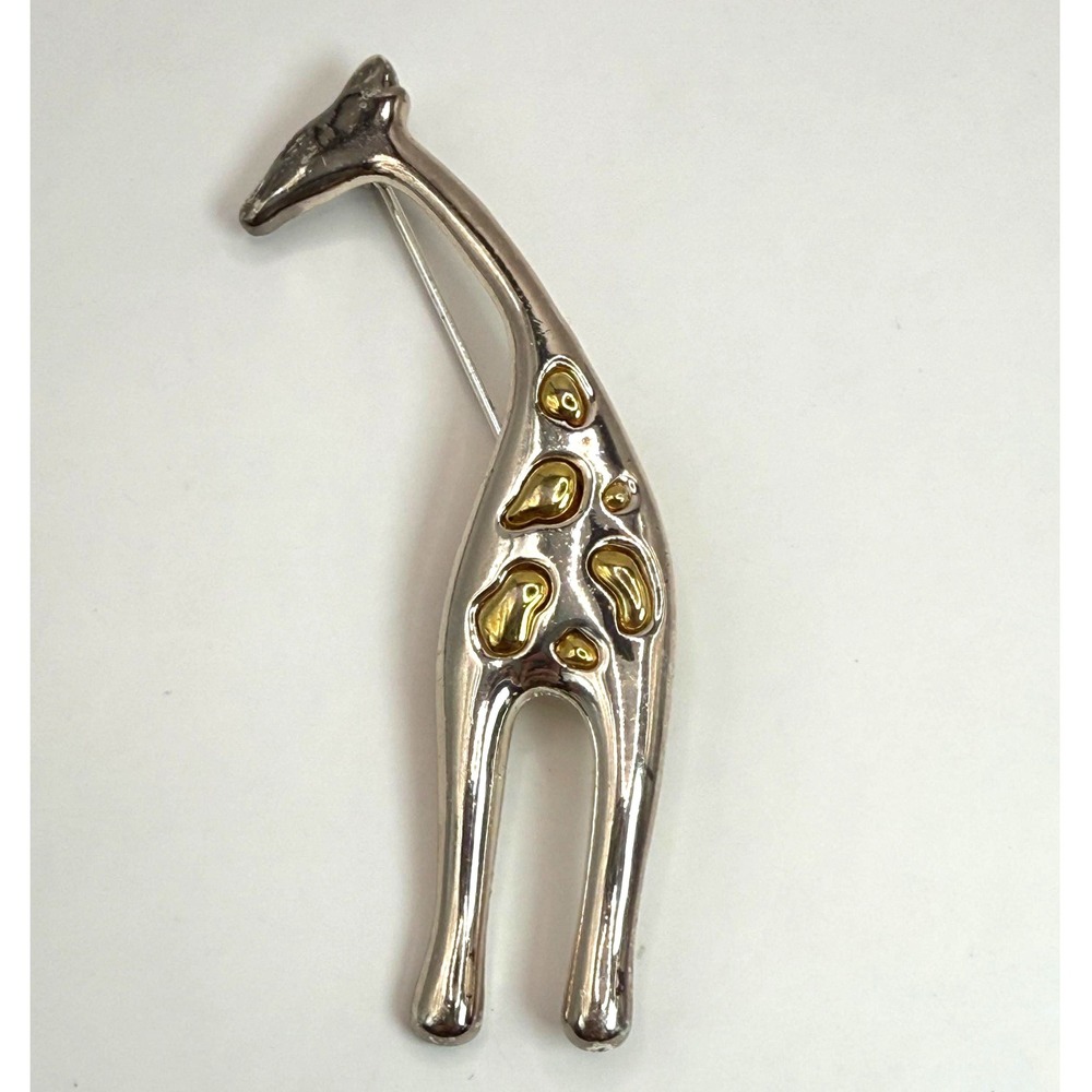 Vintage Danecraft Silver Tone Giraffe Brooch – Gold Accent Animal Pin - Picture 1 of 4